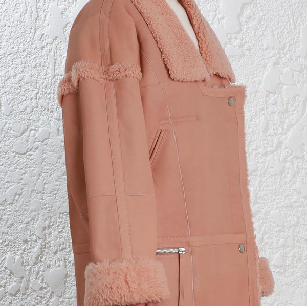 Zimmermann Maples Riot Shearling Coat in blush size medium/large